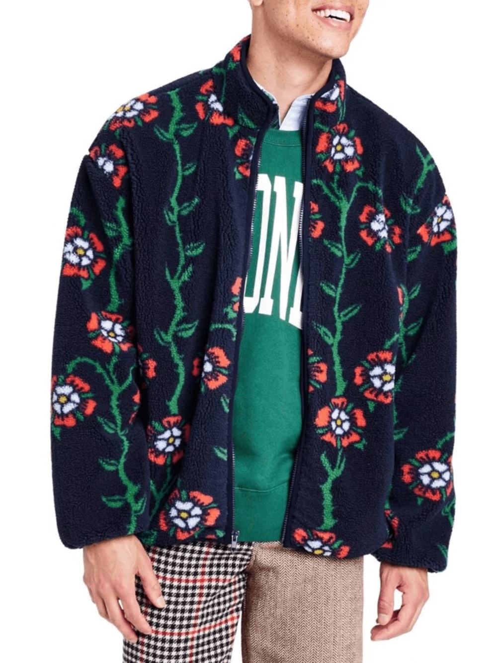 Rowing Blazers Navy Men’s Floral Zip-Up Fleece Sweater - Picture 2 of 2